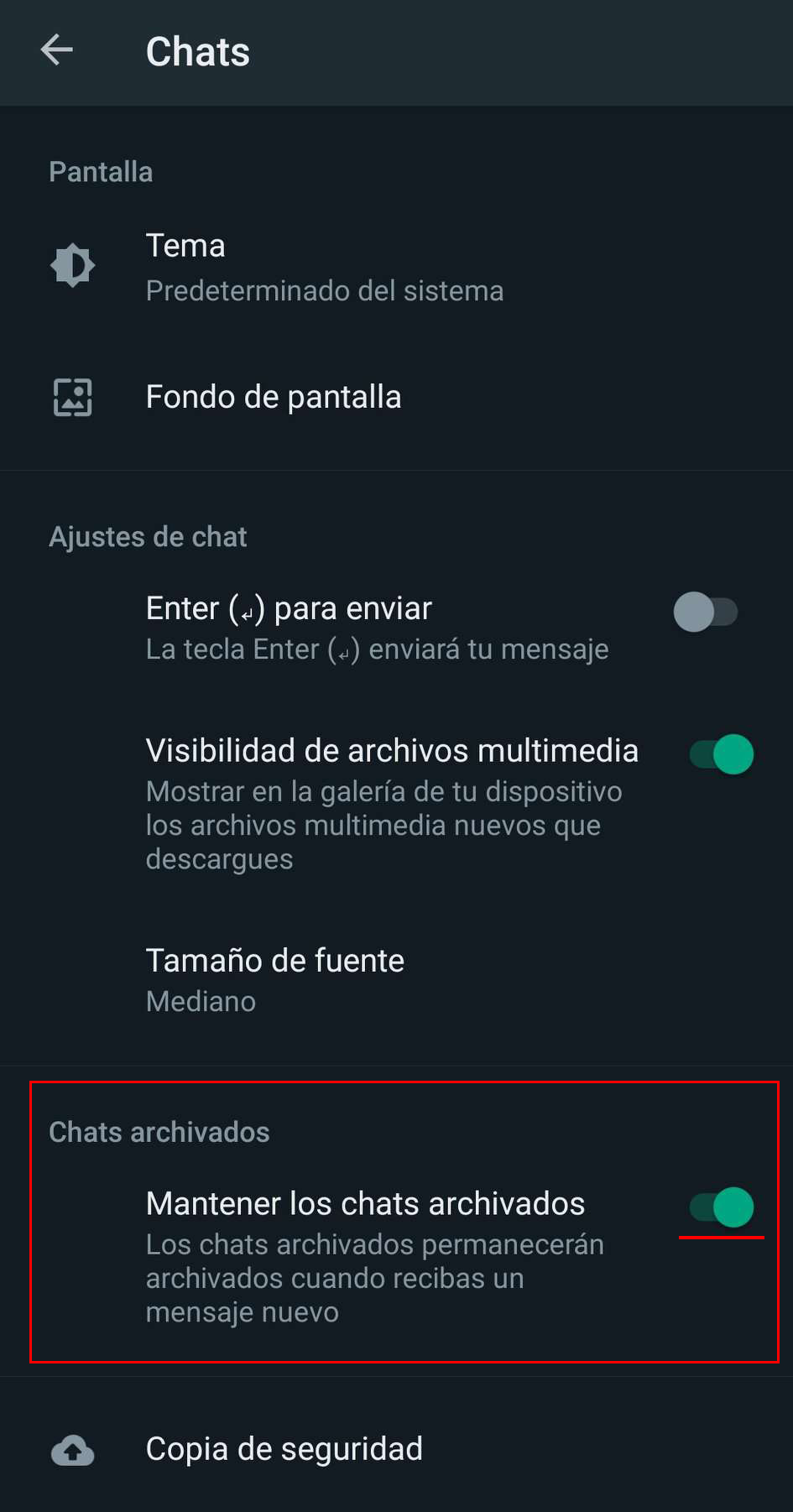 Opción mantener chats archivados en WhatsApp